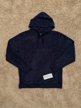 NEW Dude Robe Sweatshirt Mens Large Navy Blue Velour Pullover Hoodie Reversible